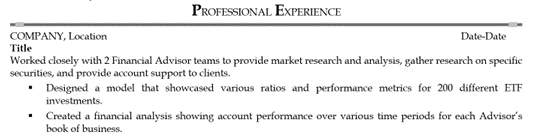 Finance Intern Resume Sample